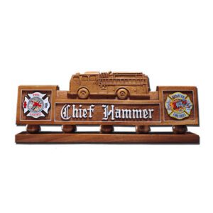 Firefighter Wooden Desk Name Plate